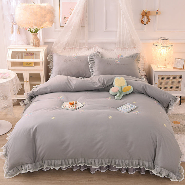 Summer Ruffled Cotton Four Piece Set Quilt Cover