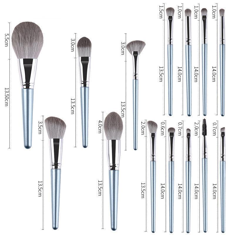 14-piece wooden handle makeup brush set with soft synthetic fibers and brush bag