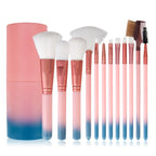 12-piece makeup brush set with soft nylon bristles and plastic handles