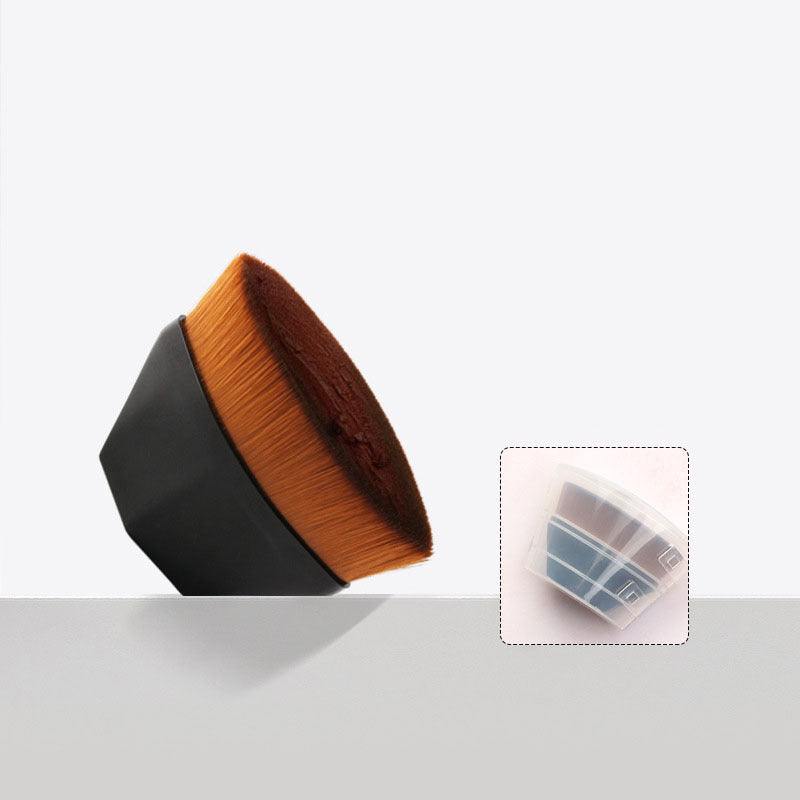 Flat foundation and loose powder makeup brush with soft synthetic bristles