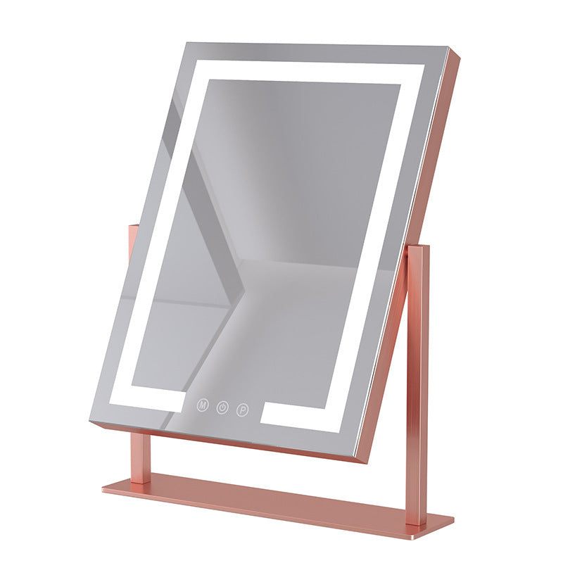 Desktop LED light makeup mirror with metal frame in white, black, or rose gold