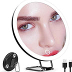 USB rechargeable LED makeup mirror with rotating stand, tweezers, and scissors