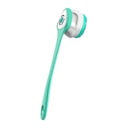 Electric rotating bath brush cleaner with massage head in white, purple, and green