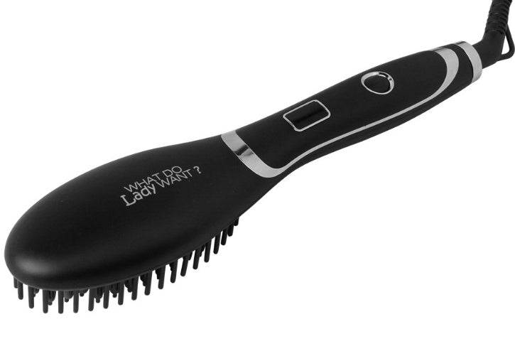 Ceramic hair straightening brush with anti-frizz and detangling features