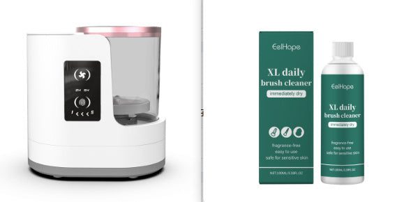 Makeup brush cleaner bottle with automatic brush cleaning machine set