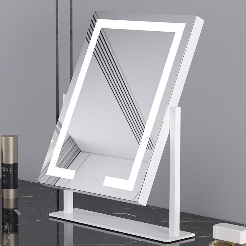 Desktop LED light makeup mirror with metal frame in white, black, or rose gold