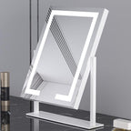 Desktop LED light makeup mirror with metal frame in white, black, or rose gold