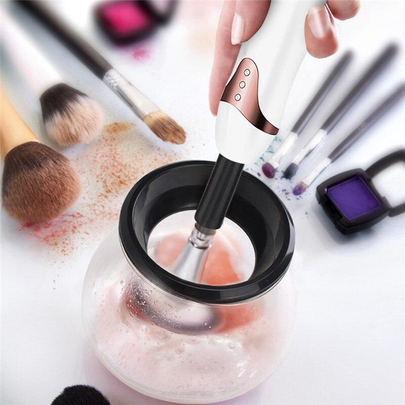 Electric rotating makeup brush cleaner with ultrasonic wash and drying bowl