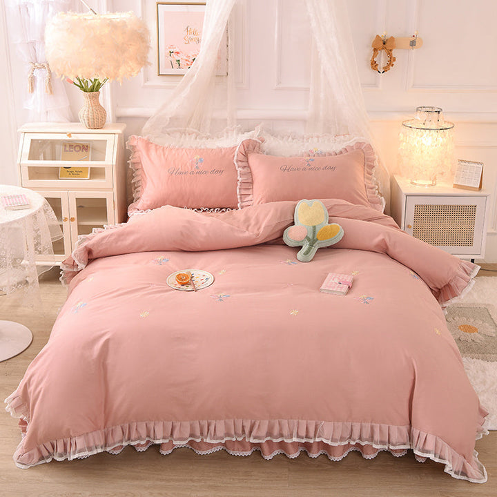 Summer Ruffled Cotton Four Piece Set Quilt Cover