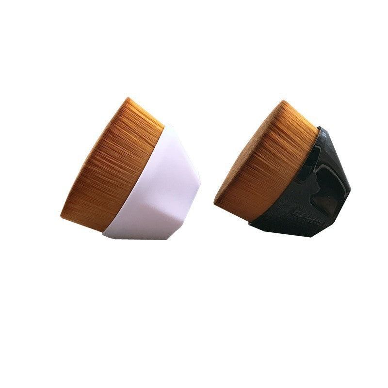 Flat foundation and loose powder makeup brush with soft synthetic bristles