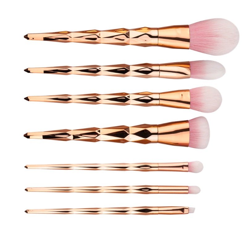 7-piece diamond makeup brush set with soft nylon bristles and long electroplated handles