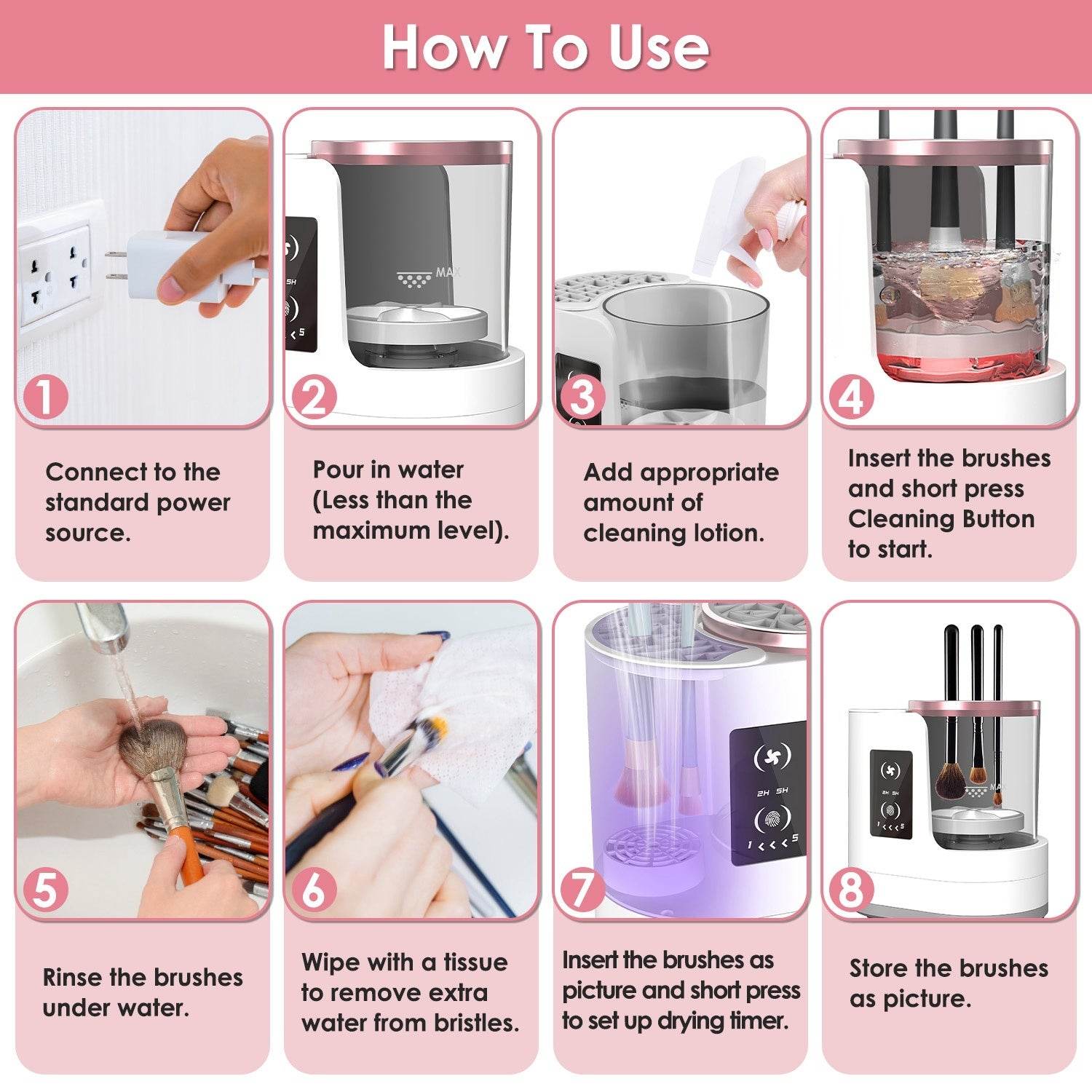 USB 4-in-1 Makeup Brush Cleaner with Automatic Wash Dry & UV Sterilization
