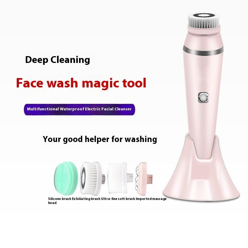 4-in-1 waterproof rechargeable facial cleansing brush with rotating and ultrasonic cleaning