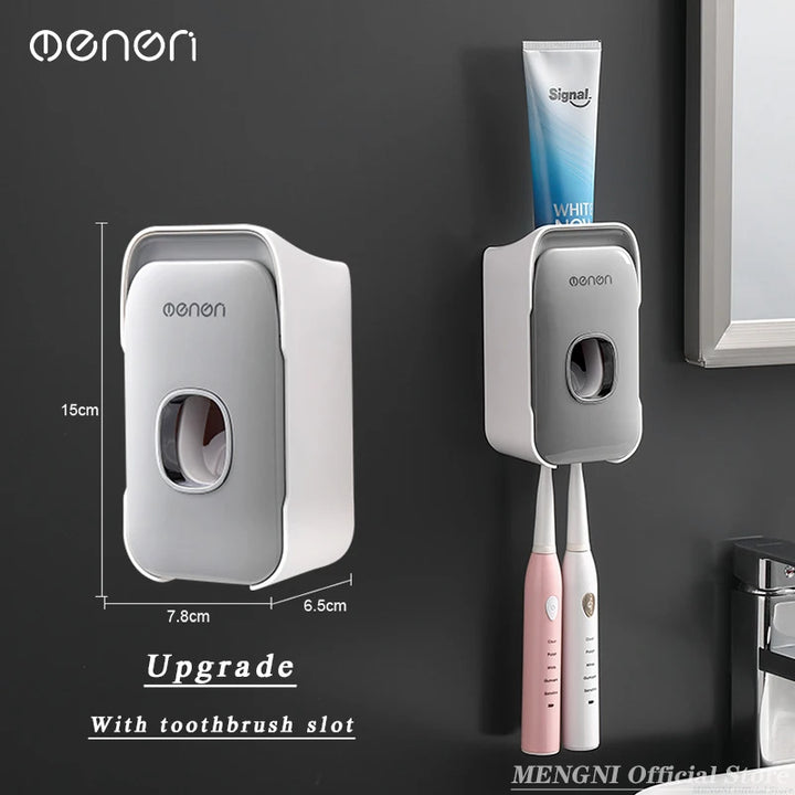 MENGNI -Automatic Toothpaste Dispenser Squeezer With Toothbrush Holder Wall Mounted Bathroom Accessories Sets