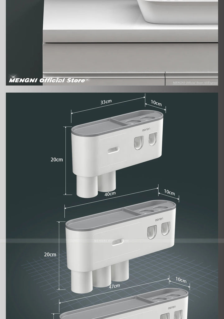 MENGNI-Magnetic Adsorption Inverted Toothbrush Holder Wall -Automatic Toothpaste Squeezer Storage Rack Bathroom Accessories