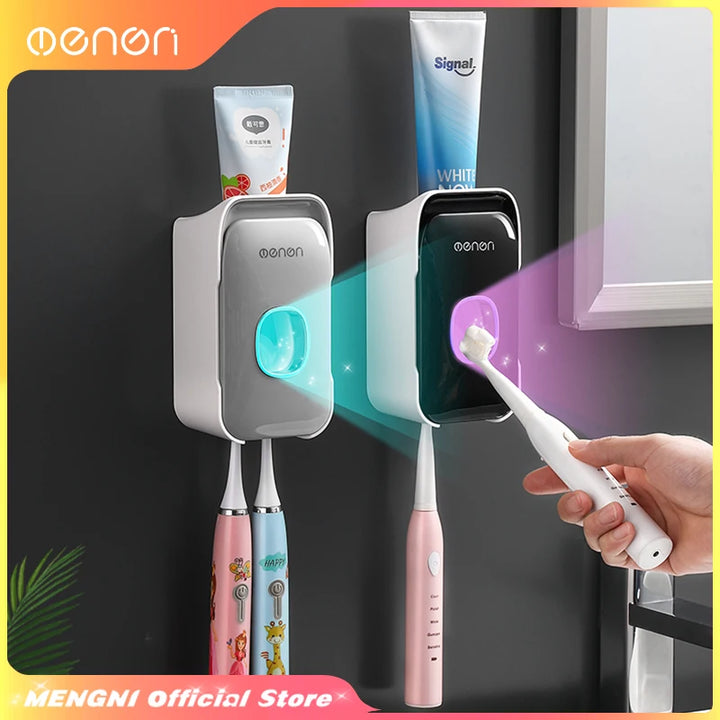 MENGNI -Automatic Toothpaste Dispenser Squeezer With Toothbrush Holder Wall Mounted Bathroom Accessories Sets