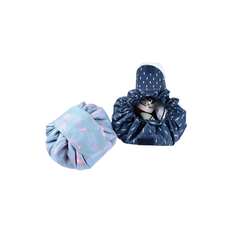 Two fabric storage bags with floral patterns on a white background