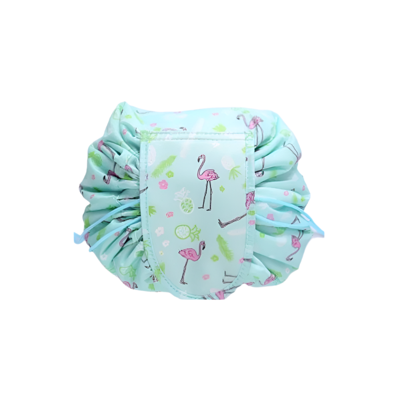 Light blue diaper cover with flamingo pattern on a white background