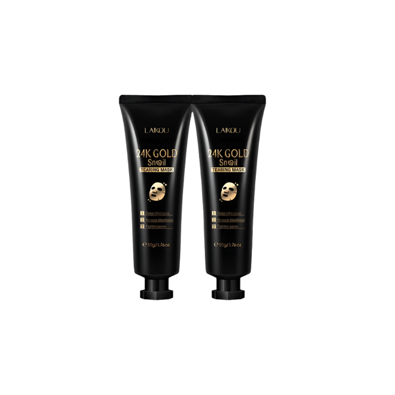 Two black tubes of Laneu 24K Gold Snail facial mask on a white background
