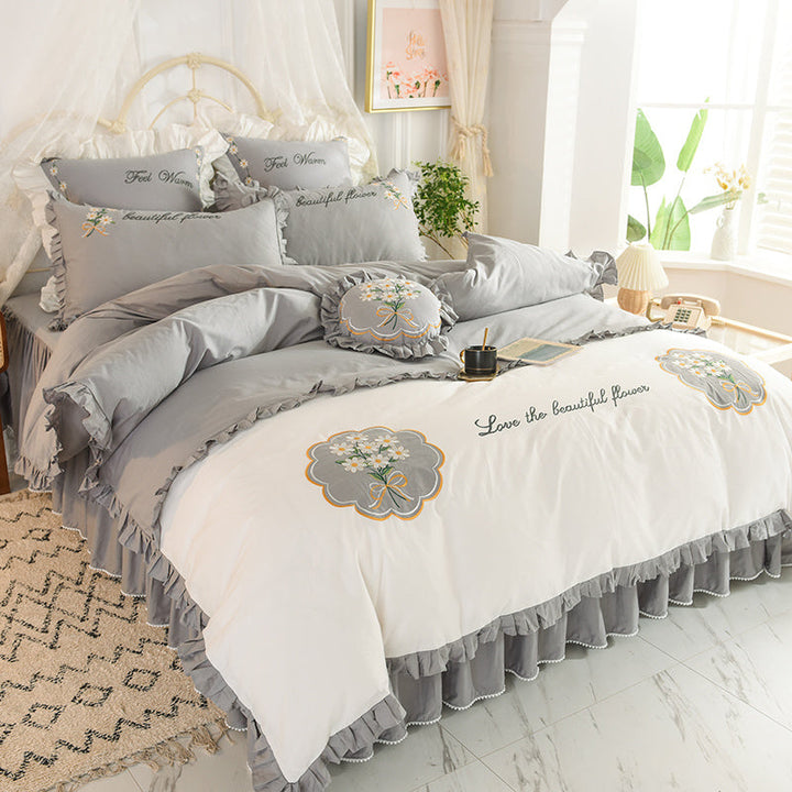 Summer Ruffled Cotton Four Piece Set Quilt Cover