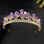 Purple rose-style crystal crown for women made with alloy and white crystals