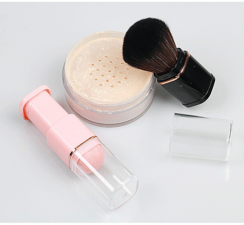 Portable retractable powder brush with soft artificial fiber bristles
