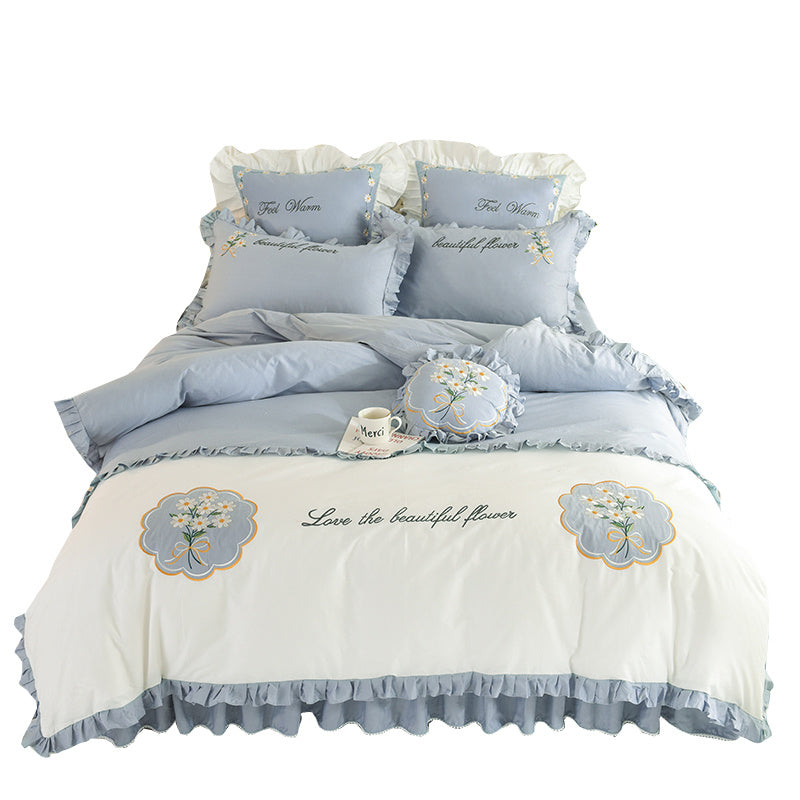 Summer Ruffled Cotton Four Piece Set Quilt Cover