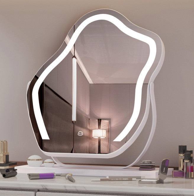 LED vanity makeup mirror with adjustable lights, wall mount, and 10X magnifying mirror