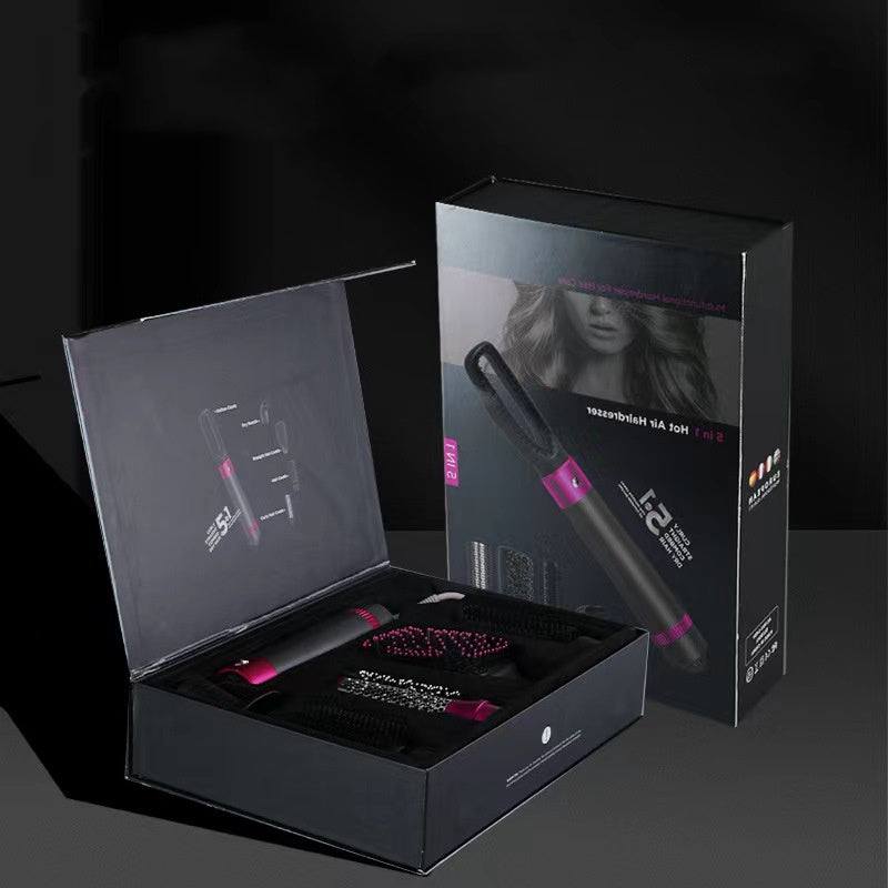 5-in-1 hair dryer styling brush with interchangeable curling and straightening heads