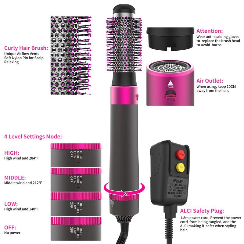 5-in-1 hair dryer styling brush with interchangeable curling and straightening heads