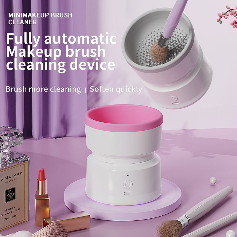 USB automatic makeup brush cleaner in pink and gray