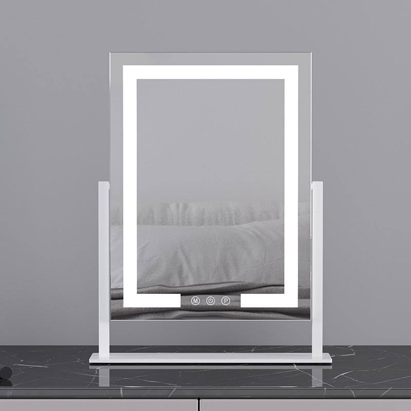 Desktop LED light makeup mirror with metal frame in white, black, or rose gold