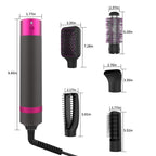 5-in-1 hair dryer styling brush with interchangeable curling and straightening heads