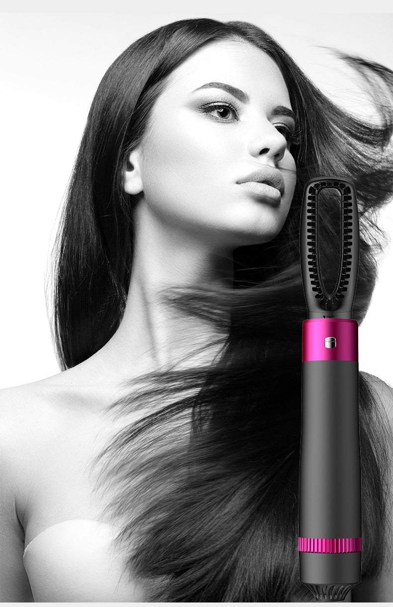 5-in-1 hair dryer styling brush with interchangeable curling and straightening heads