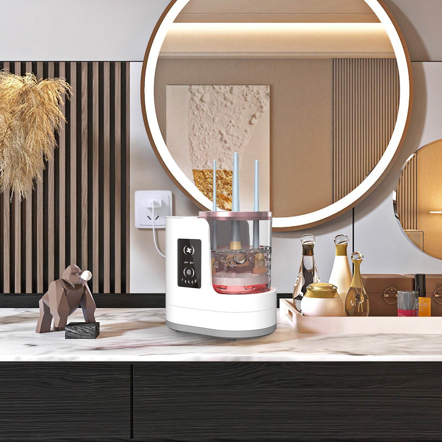 4-in-1 electric makeup brush cleaner with UV light and drying feature