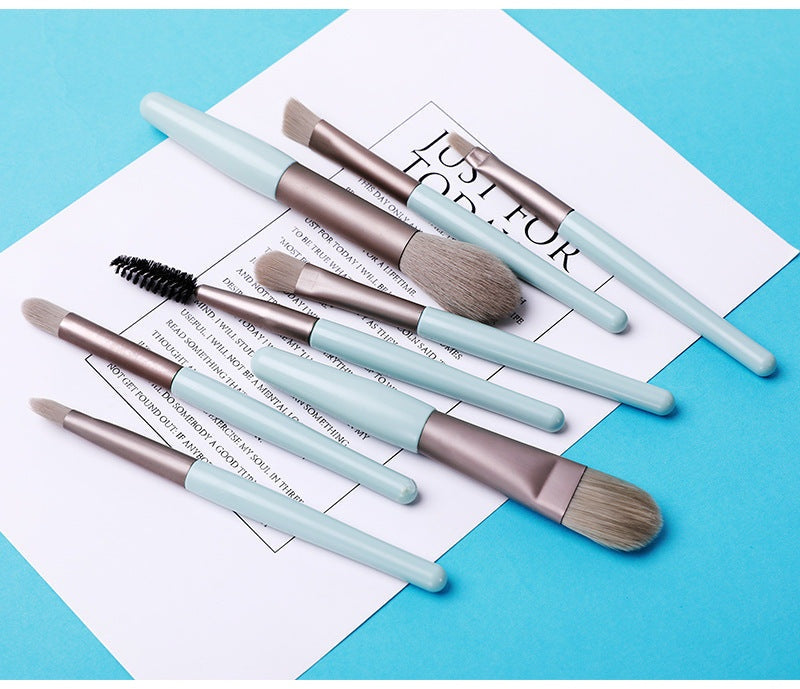 Portable 8-piece makeup brush set with soft bionic fiber bristles and PU storage bag