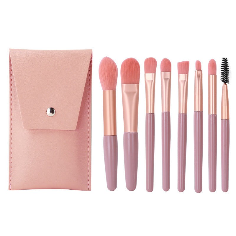 Portable 8-piece makeup brush set with soft bionic fiber bristles and PU storage bag