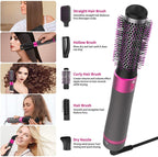 5-in-1 hair dryer styling brush with interchangeable curling and straightening heads