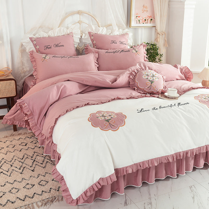 Summer Ruffled Cotton Four Piece Set Quilt Cover