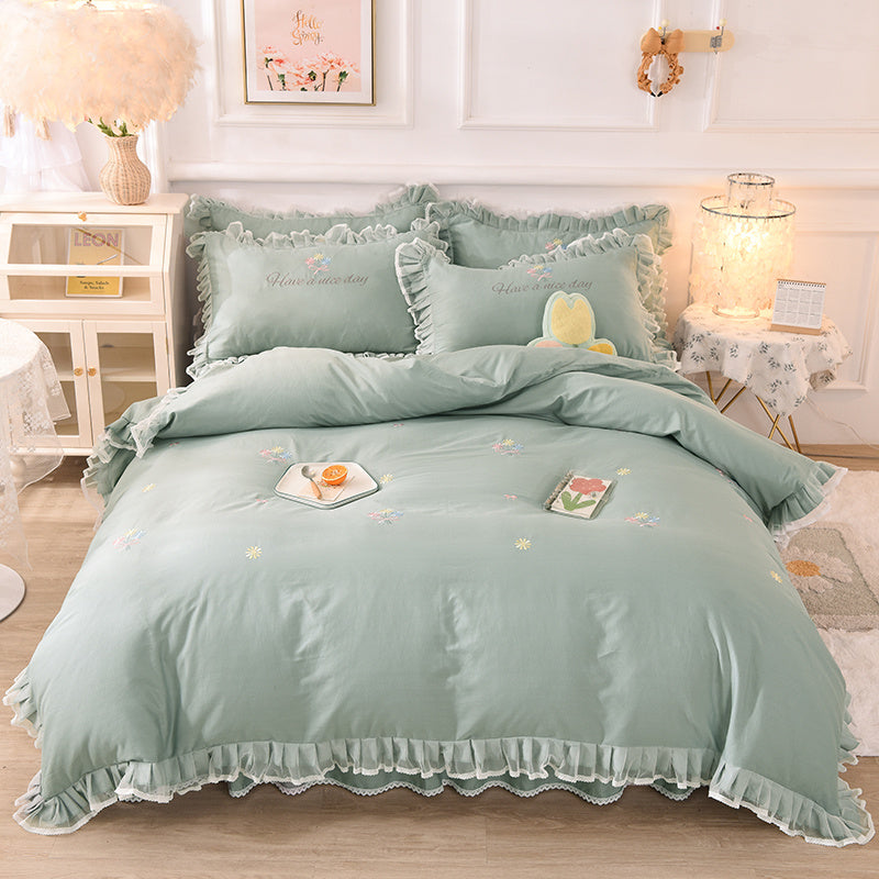 Summer Ruffled Cotton Four Piece Set Quilt Cover