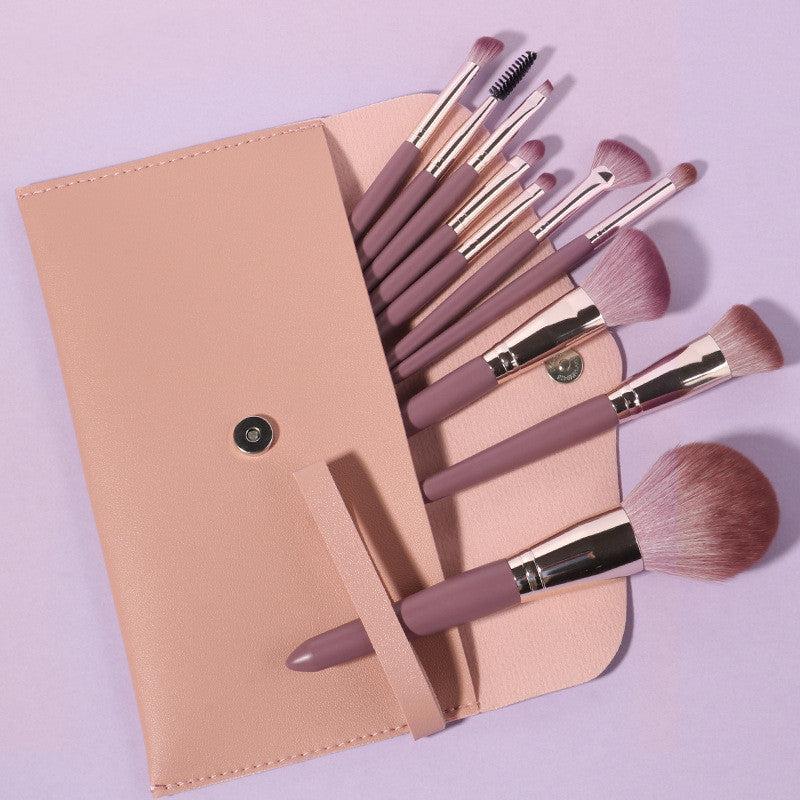 14-piece wooden handle makeup brush set with soft synthetic fibers and brush bag