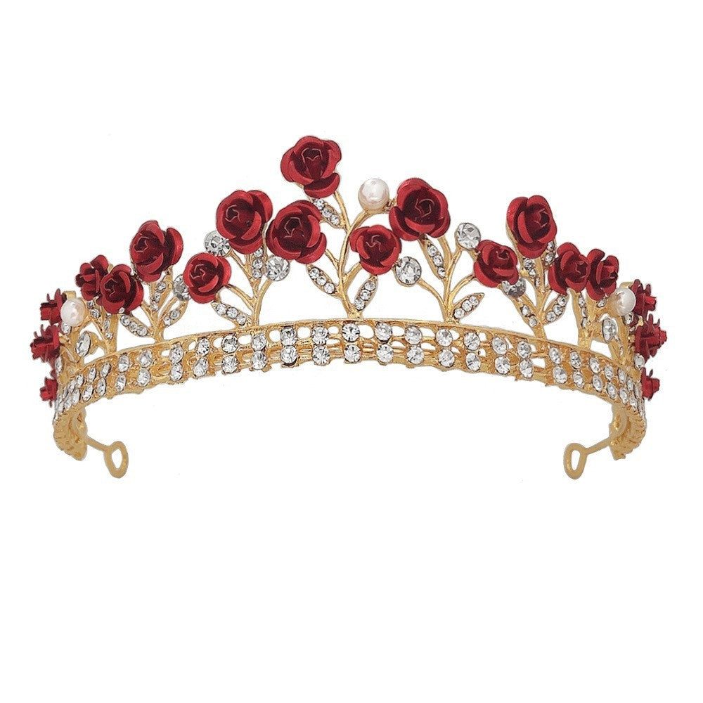 Purple rose-style crystal crown for women made with alloy and white crystals